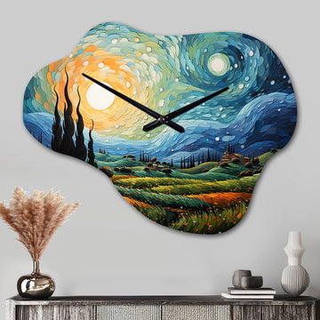Vangogh The Swaying Cypress II - Asymmetric Metal Wall Clock